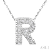 1/20 ctw Bubble Accent Initial 'R' Round Cut Diamond Fashion Pendant With Chain in Sterling Silver